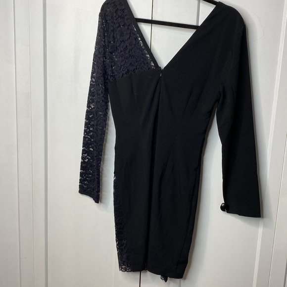 VENUS Black & dark blue Asymmetrical Lace Sleeve Dress - Picture 6 of 6